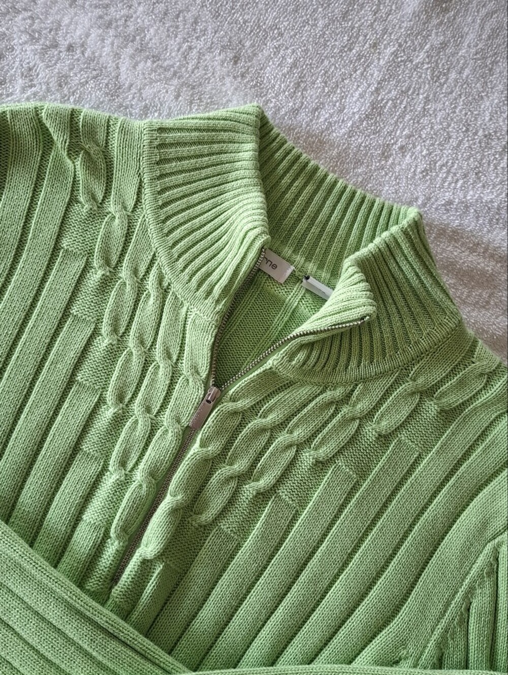 Liz Claiborne Green Rib Knit 1/4 Zip Long Sleeve 100% Cotton Sweater Size XL
